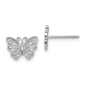 14K White Genuine Gold Butterfly Post Earrings